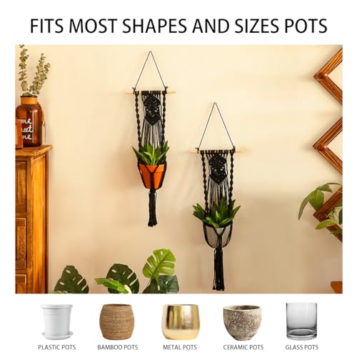 Artilady Macrame Plant Hanger Black, Boho Hanging Planter for Indoor Plants - color: Black D