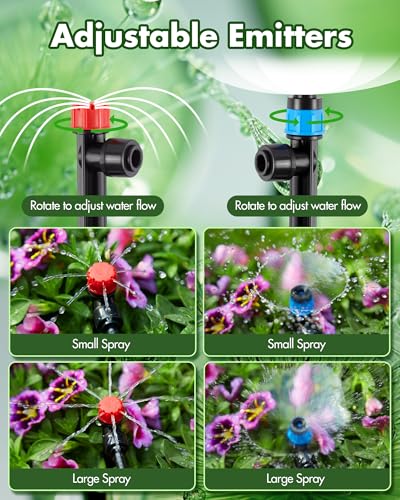 95.5FT Drip Irrigation System Kits - Automatic Garden Watering Sprinkler with 1/2 & 1/4 inch Tubing Hose Patio Misting Plant Irrigation Water Equipment Quick Connector for Greenhouse Flower Beds Lawn - size: 95.5FT:16.5FT Main tube+ 79FT 1/4 tube