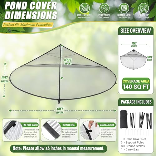 10 x 14 ft Pond Cover Dome Net with Frame for Outdoor Koi Pond - size: 10x14x4.5ft