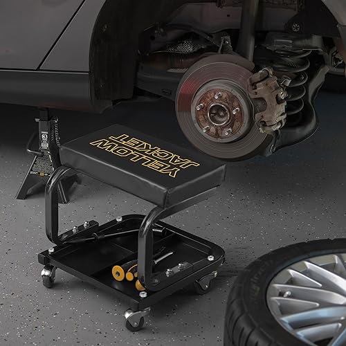 YELLOW JACKET Creeper Garage/Shop Seat, 250 LBS Capacity Rolling Padded Mechanics Stool Removal Seat with Tool Tray - size: Large