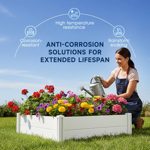 PASAMIC 4x4x1ft Vinyl Raised Garden Bed, Maintenance-Free Outdoor Garden Planter Box, Never Rust or Rot, Durable Open-Bottom Raised Bed for Vegetables, Flowers, Herbs & Fruits - size: 4x4x1FT