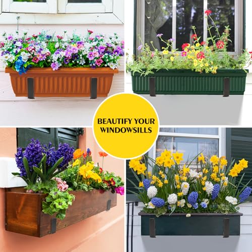 LukLoy Window Box Brackets, 4 Pack Adjustable Heavy Duty Wall Mount Flower Box Holder (6 to 12 in), with 70lbs Capacity, Black - size: 4 pack-black
