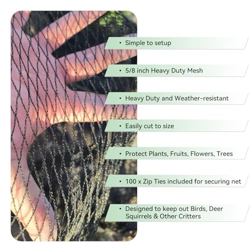 Bird Netting 15x15 FT 1/2 Inch Mesh Heavy Duty Woven Mesh Netting - size: 15x15Ft-0.5"