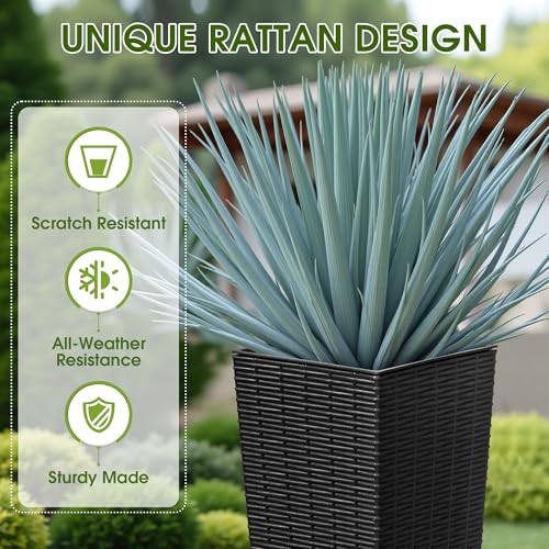 Devoko Resin 23.6'' Tall Planters, Large Taper Outdoor Planter - color: Black, size: 23.6" With Trays