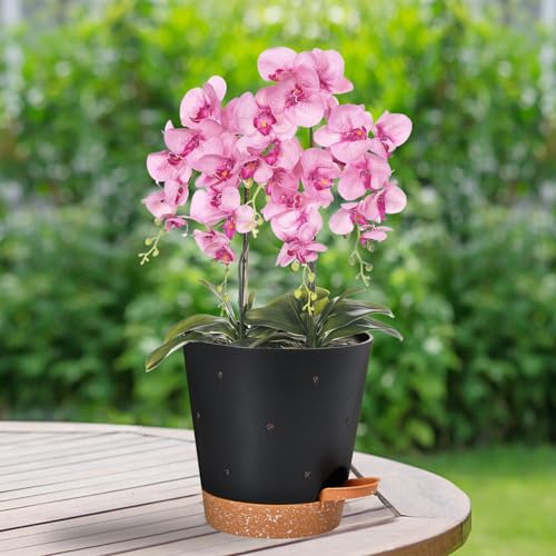 Vanslogreen 6 Inch Orchid Pots with Holes, Self Watering Plant Pots, 2 Pack - color: Black+brown