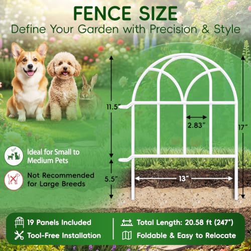 19 Pack Garden Fence Panels - 20.58ft x 17in (H) White Garden Fence Animal Barrier Metal Fencing for Yard Decorative Garden Border Edging for Dogs No Dig Fence for Outdoor Decor Flower Bed - color: White, size: 19 Panels - 17 in(H) X 20.58 ft(L)