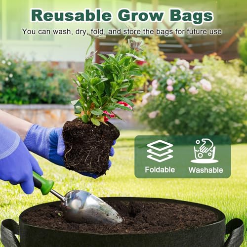 5 Pack 10 Gallon Thickened Grow Bags, Aeration Nonwoven Fabric Planting Bags with Handles, Heavy Duty 300G Garden Planter Pot for Tomato, Potato, Strawberry, Vegetable, Fruits and Flowers - size: 10 Gallon