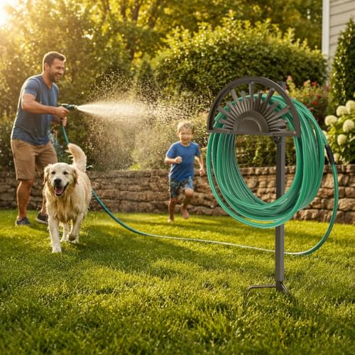 GOFORWILD Freestanding Garden Hose Holder, Holds 125-Feet of 5/8-Inch Hose