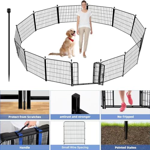 ADAVIN Tall Garden Fence 48 in(H) 12 Panels Total 26.6 FT(L), Heavy Duty Iron Metal Fence and Border, Flower Bed Fencing, outdoor Animal Barrier Fences, Dog Fences with gate for the Yard Camping,Black - size: 12panels-48in(H)×26.6ft(L)