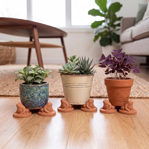 LemonRoad 12 Set Frog Pot Feet for Outdoor Planters, Terra Cotta Cement - size: Frog