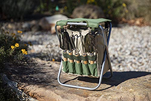 PICNIC TIME Garden Kneeler and Seat, Folding Gardening Bench, Portable Garden Stool and Kneeler with Detachable Tote Organizer for Weeding & Yard Work (Olive Green with Beige Accents)