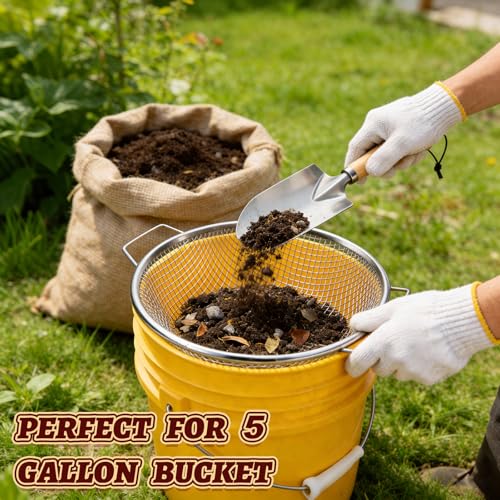 3PCS Soil Sifter 2,4,6mm Rock Sifting Screen with Handle Shovel Gloves - size: 3PCS(1/9in,1/6in,1/4in)