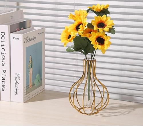 IvyMei Luxurious Nordic Gold Table Flower Vase Metal Frame Glass Tube - color: Gold 10