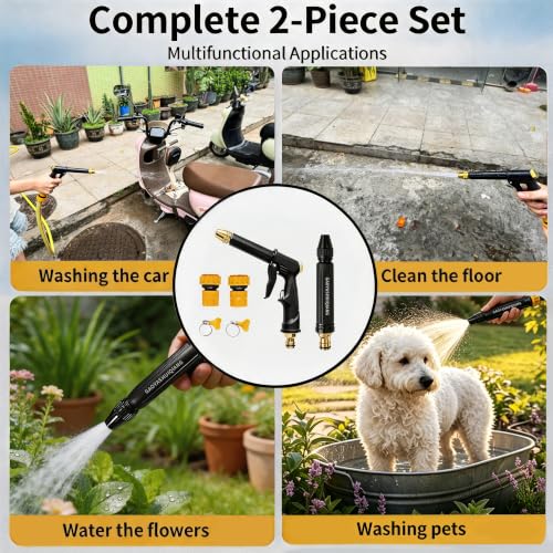 High Pressure Hose Nozzle Kit Fits US Garden Hoses with 4 Spray Modes