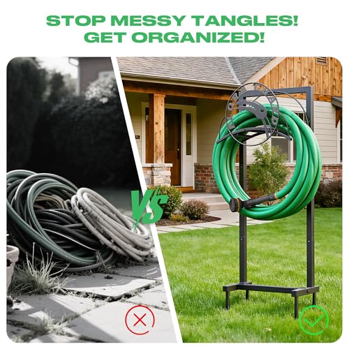 FLORA GUARD Garden Hose Holder Stand, Heavy Duty Freestanding Hose Rack - color: Matte Black