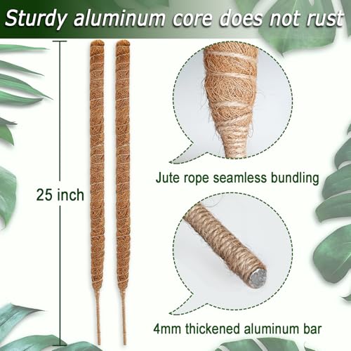 2 Pack 25" Moss Pole, Bendable Moss Pole for Plants Monstera, Moss Poles for Climbing Plants Indoor, Handmade Coco Coir Plant Pole Sticks Support Stakes for Potted Plants - color: 2 × 25 Inch