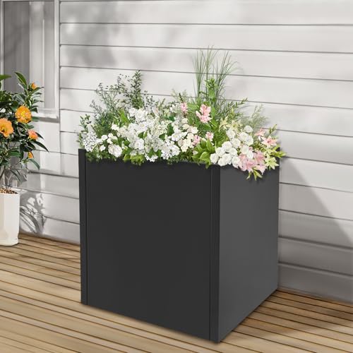 DYNAMI 17x17x18in Black Large Square Planter Box for Outdoor Plants - color: Black, size: 17in