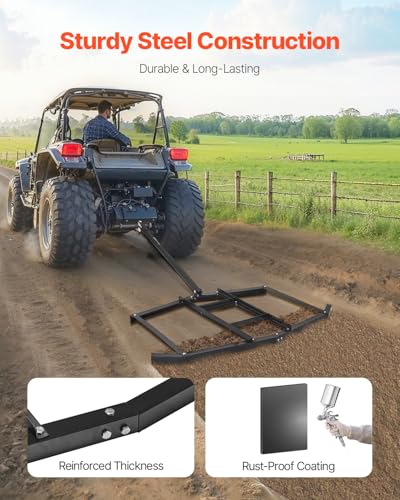VEVOR Drag Harrow, 74" Width Tow Behind Drag Harrow, Q235 Steel Driveway Grader with Adjustable Bars & Pin Hitch, Support up to 50 lbs, Tractor Driveway Harrow for ATVs, UTVs, Garden Lawn Tractors - size: 74 in