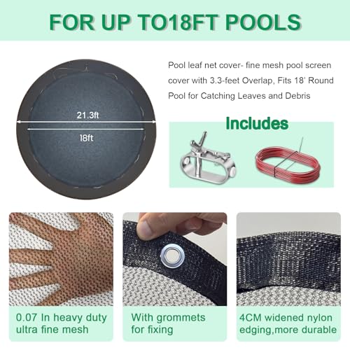 Leaf Net Pool Cover 18 Ft Round Above Ground for Leaves Insect Debris - size: 18' (Round)