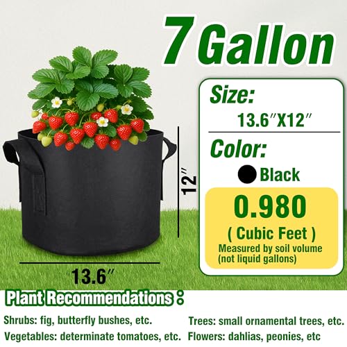 12-Pack 7 Gallon Grow Bags, Heavy Duty Fabric Pots with Handles, Reusable Plant Bags for Vegetable, Herbs & Flowers, BPA-Free, Breathable, Durable - size: 7 Gallon