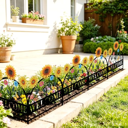 4 Pack Sunflower Garden Fence, 17" H x 12.6" W Yard Decor - style: Sunflower