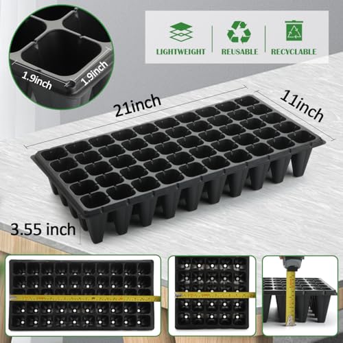 RooTrimmer 50-Pack Extra-Deep 50 Cell Seed Starter Trays, 3.55" Cone-Shaped Plug Trays for 1020 Flats, Heavy-Duty Plastic Germination Trays for Greenhouse, Garden & Urban Farming - color: Black, size: 50 Cells-Deep-50P