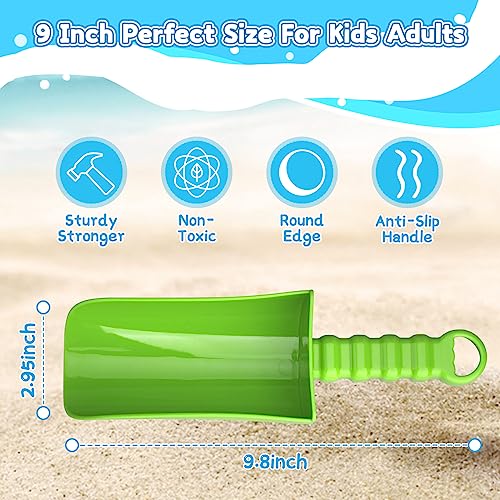 Jumbo 9" Beach Sand Shovels Toys for Kids Adults, Large Sand Beach Spade Scoop Garden Tools for Sandbox Kit Indoor Outdoor Digging Gardening, Beach Accessories Essential Gift for Travel 4 Pack - style: Scoops