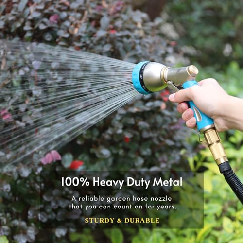 HOSUN 100% Metal Garden Hose Nozzle Sprayer with Ergonomic Handle, Blue - color: Sky Blue