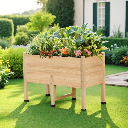 AMERLIFE 4x2 Ft Raised Garden Bed with Legs and Drainage Holes - color: Light Wood, size: 4x2 FT-16 In Depth