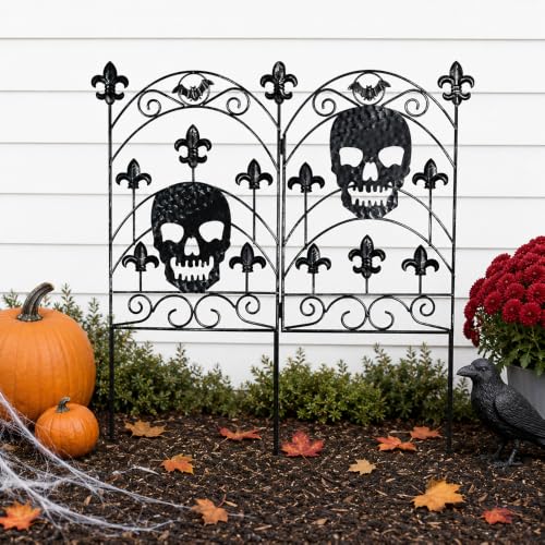 hogardeck Halloween Decorations Outdoor, Metal Fence Decorative Garden Stakes with Skull Head for Halloween Decor, Yard Signs for Halloween Outside Garden Lawn Porch Party Decorations - color: Black-2108