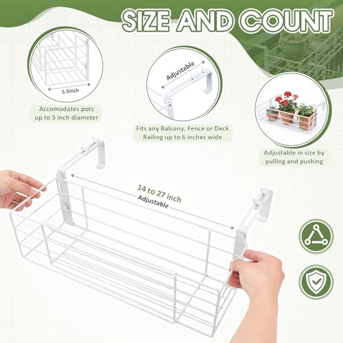 Youyole Railing Hanging Planter Holder, Adjustable Balcony Flower Pot Stand - color: White, size: 6" Wide, style: Classic