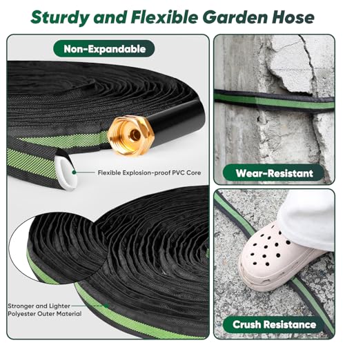 Garden Hose 100ft Lightweight, Non-Expanding, Leak-Proof Metal Connector, No-Knot No-Tangle, Easy to Store and Carry, Wear-Resistant, 3/4GHT Flexible Water Hose for Yard, Outdoor (Black Green)