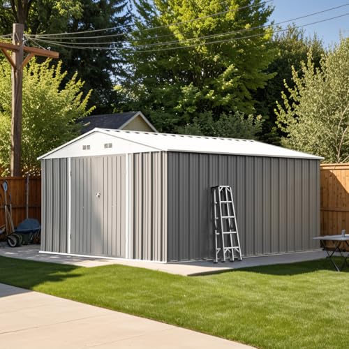 Patiowell 10x12 FT Metal Outdoor Storage Shed, Gray - color: Gray, size: 10x12 FT