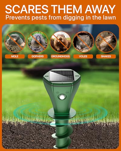 Solar Pest Repeller Stakes (4 Pack) – Outdoor Garden and Lawn Ground Stakes Rodent Deterrent for Moles, Gophers, Snakes and Burrowing Pests