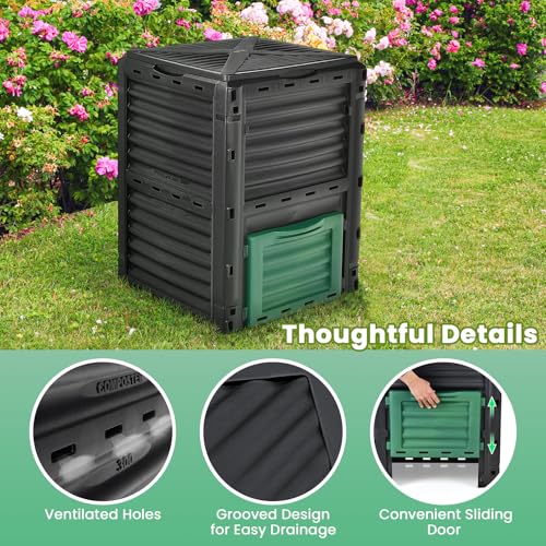 Outdoor Compost Bin, 80 Gallon Large Composting Box with Top Flip Latch-on Lid & Bottom Exit Door, Food Waste Container, Composter Barrel for Garden & Yard, Kitchen (Black + Green) - color: Black + Green