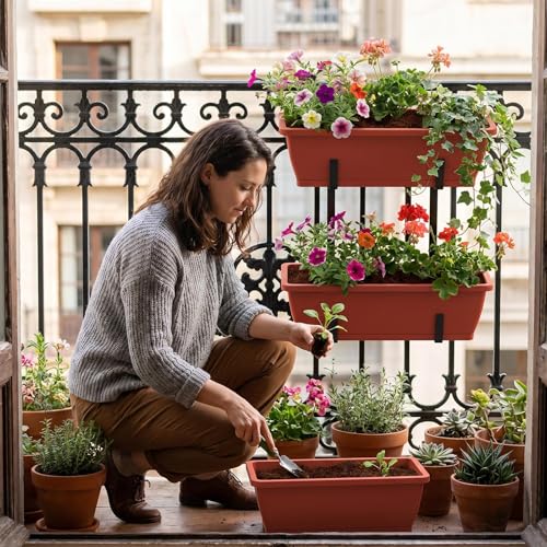 CADUKE Railing Planter Box, Porch Railing planters - color: Red