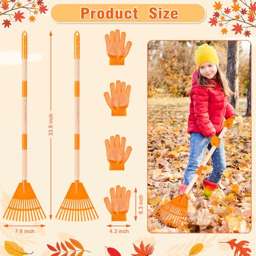 4 Pcs 35'' Kids Rakes for Leaves - Plastic Rake Head with 4 Pairs Kids - color: Orange-4 Pack