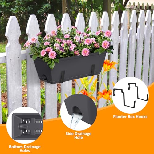 4 Pack 17 Inch Deck Railing Planter Boxes Adjustable Window Boxes Planters - color: Gray+black Brackets