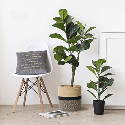 TIMEYARD Jute Rope Plant Basket, Planters for Indoor Plants, Black and Jute - color: Black and Jute, size: 11" x 11"
