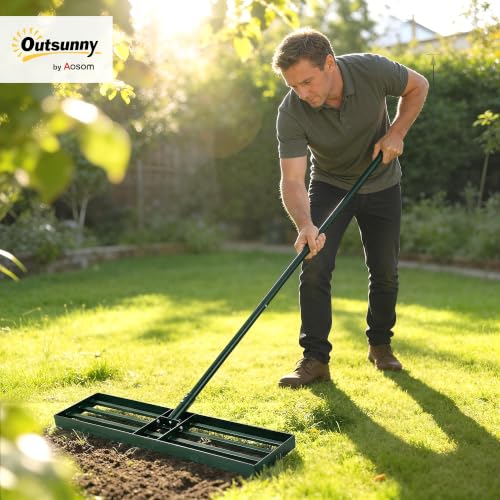Outsunny Lawn Leveling Rake, 30" x 10" Heavy Duty with 66.5" Handle - size: 30" x 10"