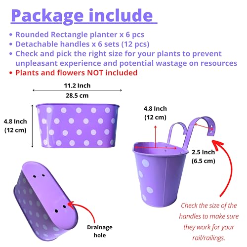 LaLaGreen Outdoor Rail Planter (11.2 in, 6 Pack) Polka Dot Metal Herb Pots - color: Assorted E X 6 Pack