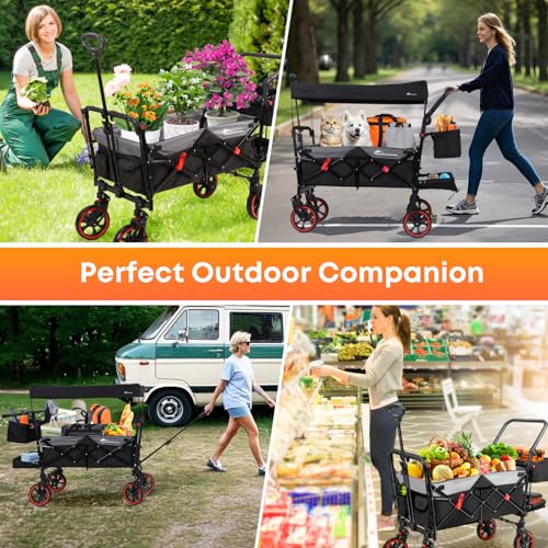 Canopy Wagon Trolley, Large Capacity, Foldable,Traveling-B - color: Black, size: CTM6Plus