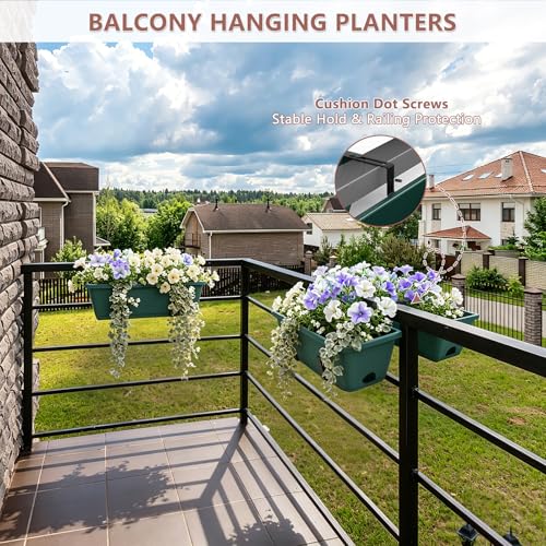 Deck Railing Planter Box Set of 2, Window Boxes Planters with Plant Hanger - color: Green