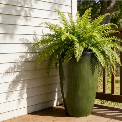 Worth Garden 23.5" H. Large Plastic Planters - Set of 2 Gradient Green Glossy Smooth Finish - Tall Plant Pots for Indoor & Outdoor Use - Decorative Lightweight Flower Pots for Front Porch, Patio, Deck - color: Green, size: 23.5" Height