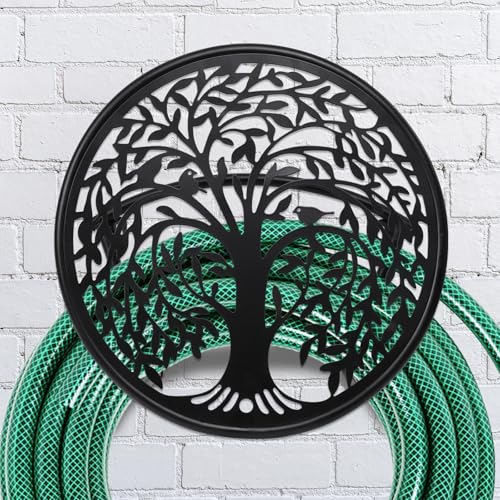 Metal Hose Reel Hose Holders Wall Mounted for Garden - color: Tree of Life