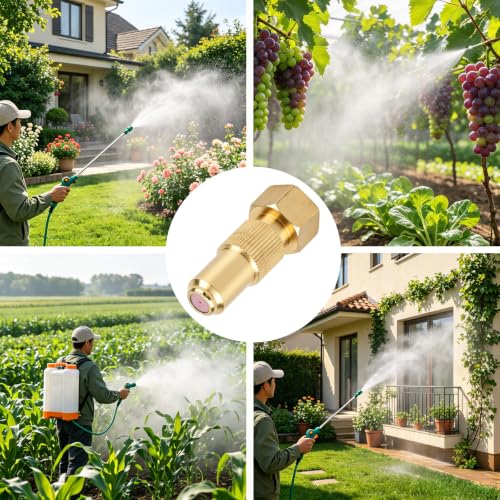2pcs Brass Spray Nozzle Tips, Brass Screw on Cone Sprayer Nozzle Tips Adjustable Mist & Stream Modes, Heavy-Duty Nozzles Repair Replacement Kit for Garden Lawn Farm Sprayer