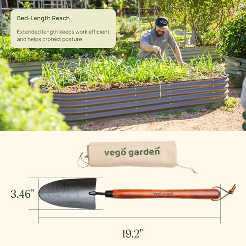 Vego Garden 19″ Stainless Steel Garden Trowel with FSC Certified Wood Handle, Depth Marked Blade for Digging, Weeding, Planting