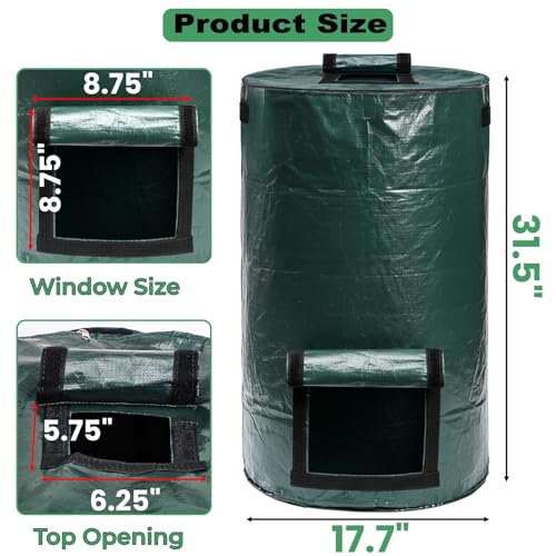 Tlence 4 Pack 34 Gallon Reusable Yard Waste Bags, Heavy Duty Lawn and Leaf Bags, Collapsible Garden Waste Containers with Bottom Window & Handles for Outdoor, Green