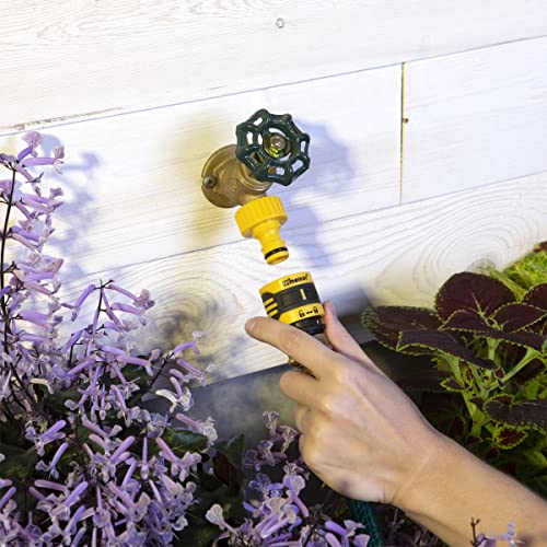 XT Turbo Oscillating Sprinkler & Melnor 65134AMZ 5 Piece Quick Connect Starter Set Connector Bundle, Yellow, Black, Grey