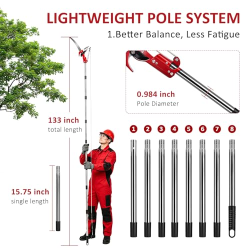 Pole Saw for Tree Trimming, 10.8FT Extendable Tree Pruner Long Handle Branch Cutter with Pruning Saw & Scissors, Manual Limb Trimmer for High Branches, Yard Garden